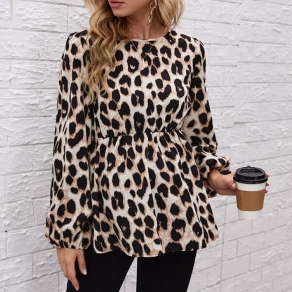 Maternity Leopard Print peplum long sleeve blosue